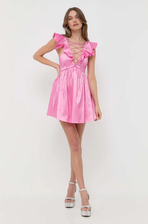 For Love & Lemons sukienka kolor różowy mini rozkloszowana