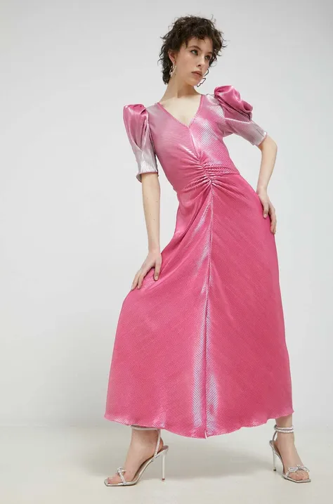 Haljina Rotate boja: ružičasta, midi, širi se prema dolje