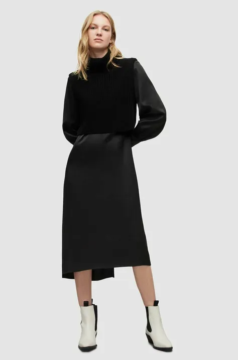 AllSaints sukienka z domieszką kaszmiru ZOEY SHIRT DRESS kolor czarny maxi rozkloszowana WD025Y