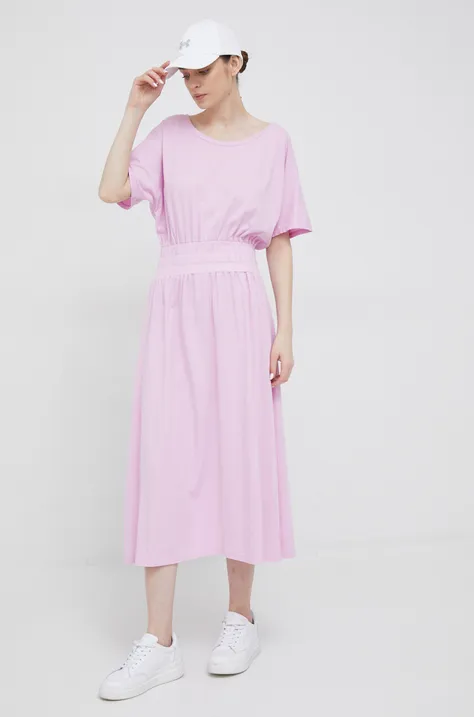 Deha sukienka bawełniana kolor różowy maxi rozkloszowana