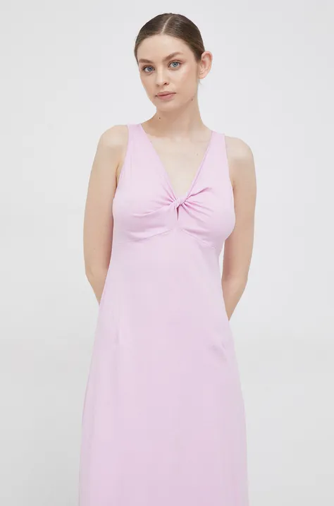 Pamučna haljina Deha boja: ružičasta, midi, širi se prema dolje