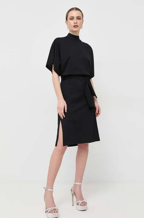 Памучна рокля Karl Lagerfeld в черно къс модел с уголемена кройка