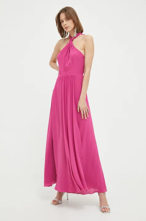 Копринена рокля Patrizia Pepe в розово дълъг модел разкроен модел