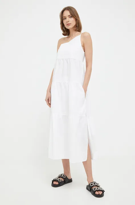 Pamučna haljina Patrizia Pepe boja: bijela, midi, širi se prema dolje