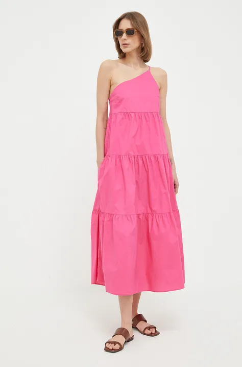 Pamučna haljina Patrizia Pepe boja: ružičasta, midi, širi se prema dolje