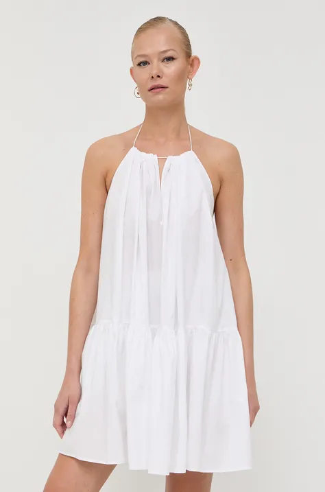 Pamučna haljina Patrizia Pepe boja: bijela, mini, širi se prema dolje