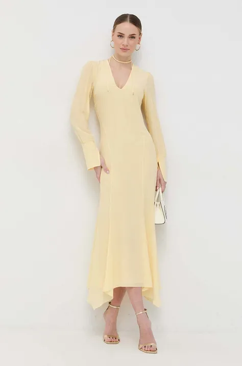 Patrizia Pepe rochie din mătase culoarea galben, maxi, drept