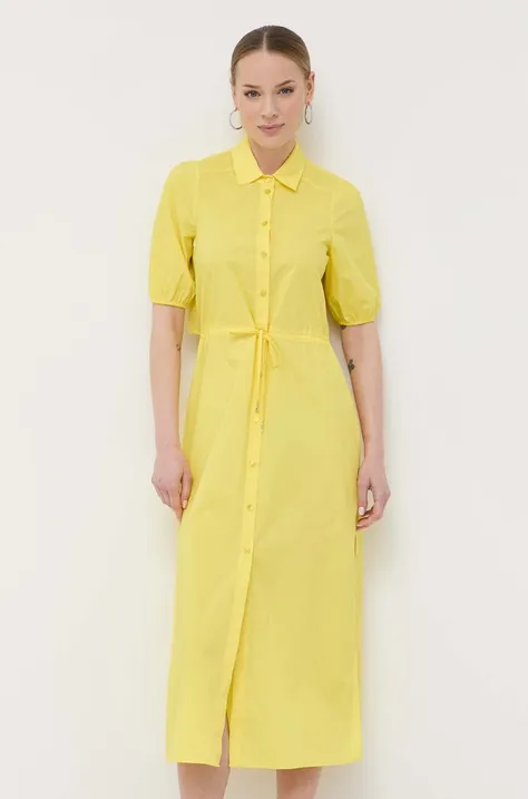Patrizia Pepe rochie din bumbac culoarea galben, maxi, evazati