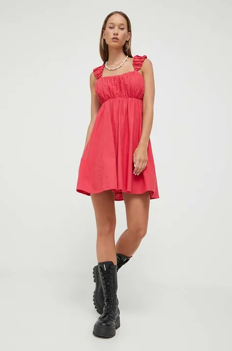 Abercrombie & Fitch sukienka lniana kolor różowy mini rozkloszowana