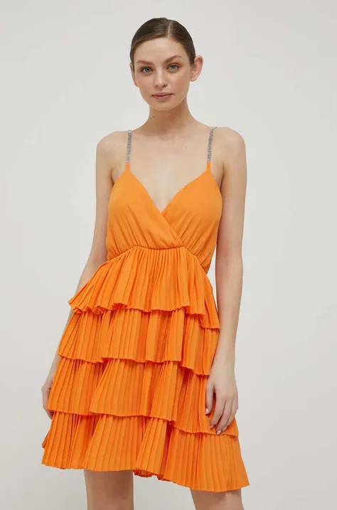 Šaty Artigli oranžová farba, mini, áčkový strih