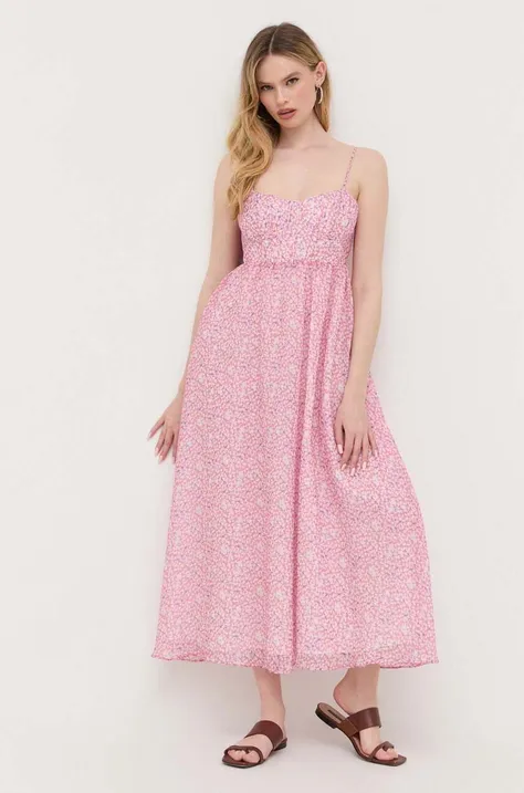 Bardot sukienka kolor różowy maxi rozkloszowana