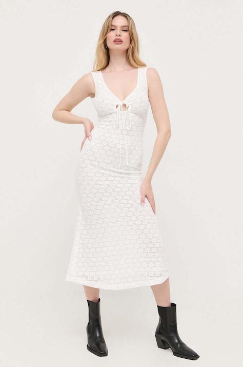 Bardot rochie culoarea alb, midi, dreaptă