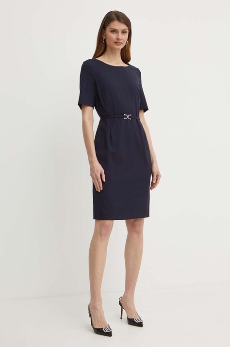 BOSS rochie din lana culoarea bleumarin, mini, mulată