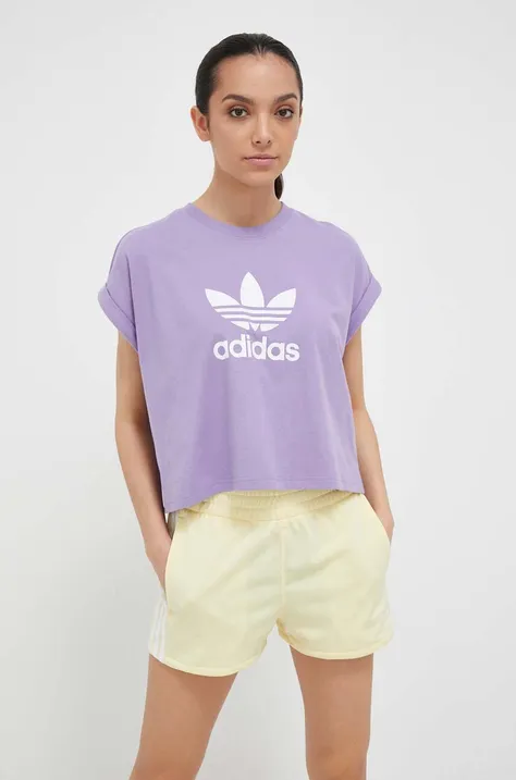 Bombažna kratka majica adidas Originals vijolična barva