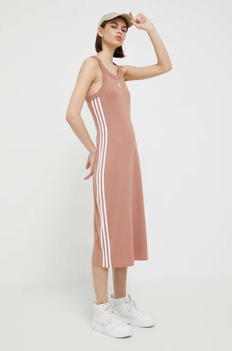 Haljina adidas Originals boja: smeđa, midi, ravna