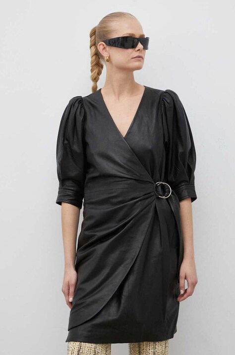 2NDDAY rochie de piele culoarea negru, mini, dreaptă