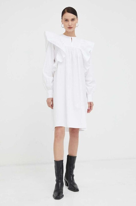 2NDDAY rochie din bumbac culoarea alb, mini, dreaptă