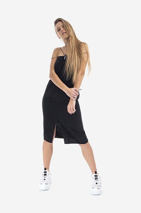 MCQ rochie de mătase slip culoarea negru, midi, mulată 663541RQB021000-BLACK