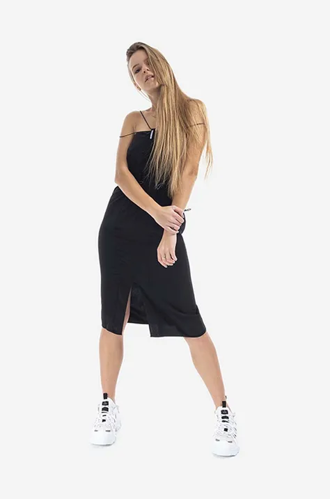 Svilena haljina MCQ Slip boja: crna, midi, uska, 663541RQB021000-BLACK