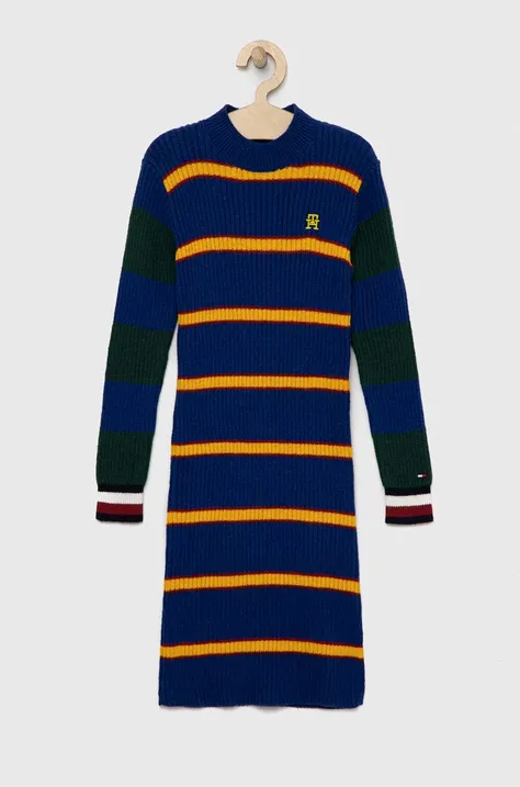 Otroška obleka iz volnene mešanice Tommy Hilfiger mornarsko modra barva
