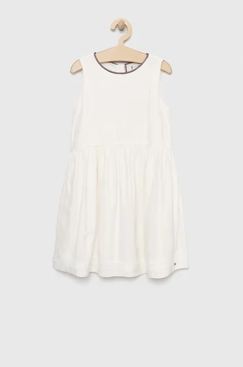 Tommy Hilfiger sukienka dziecięca kolor biały midi rozkloszowana