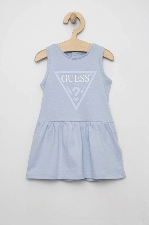 Pamučna haljina za bebe Guess midi, širi se prema dolje