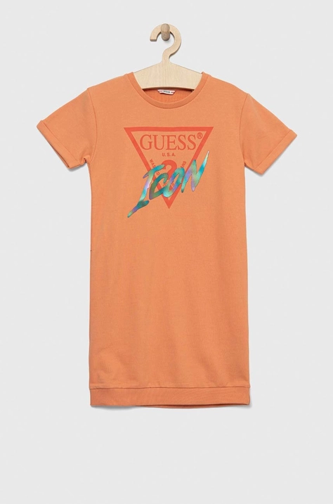 Παιδικό βαμβακερό φόρεμα Guess χρώμα: πορτοκαλί