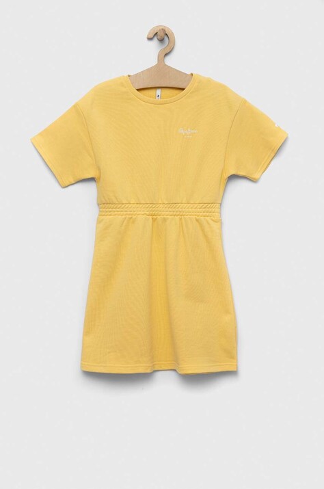 Хлопковое детское платье Pepe Jeans PJL GJ Non-denim цвет жёлтый mini расклешённое