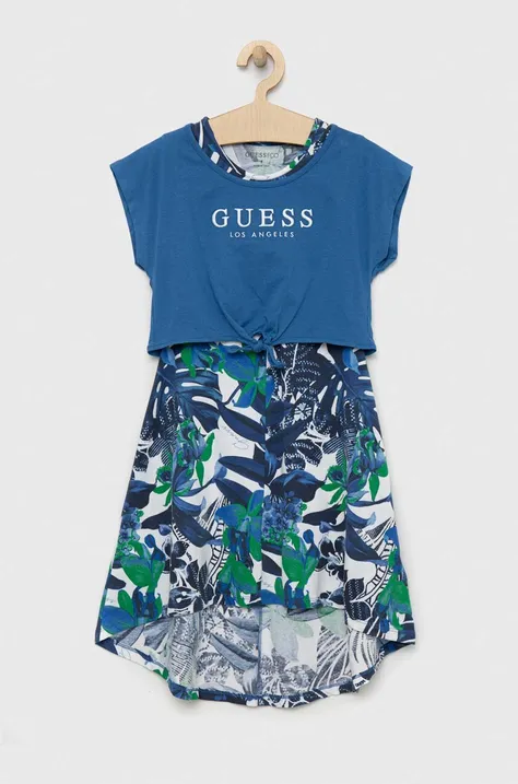 Dievčenské šaty Guess tyrkysová farba, mini, áčkový strih