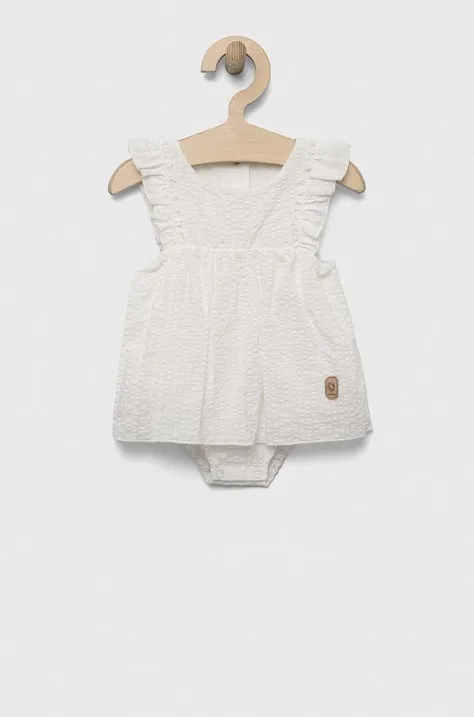 Pamučna haljina za bebe Jamiks boja: bijela, mini, širi se prema dolje