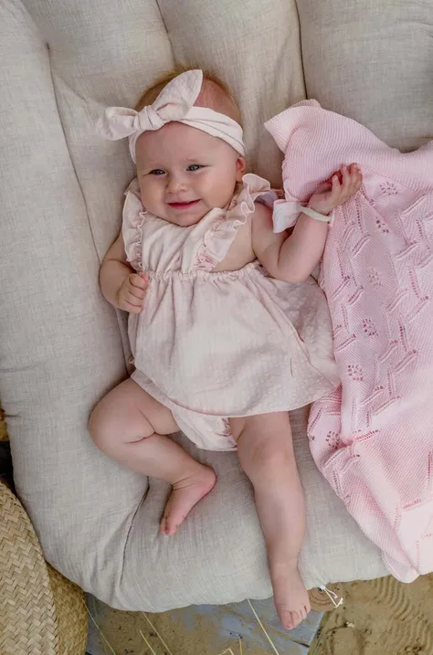Pamučna haljina za bebe Jamiks boja: narančasta, mini, širi se prema dolje
