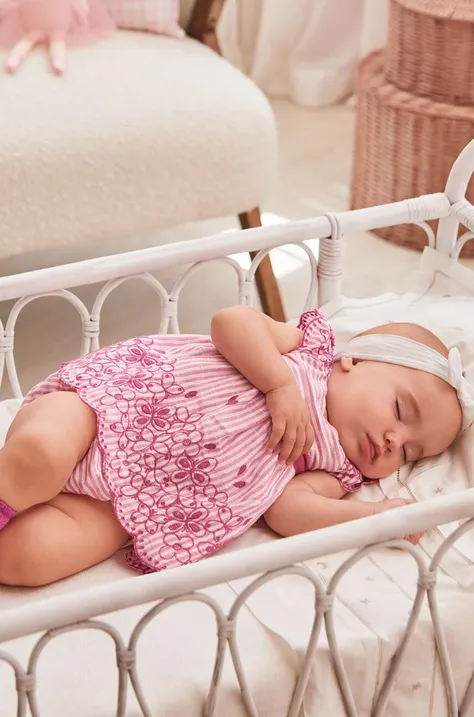 Mayoral Newborn sukienka niemowlęca z domieszką lnu kolor fioletowy mini rozkloszowana