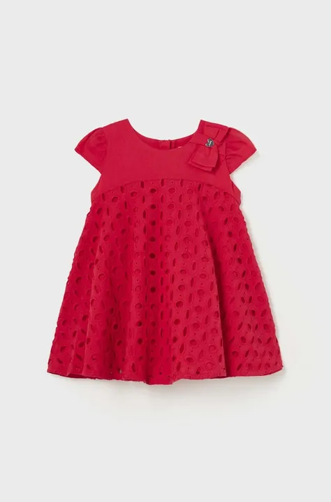 Pamučna haljina za bebe Mayoral boja: crvena, mini, širi se prema dolje