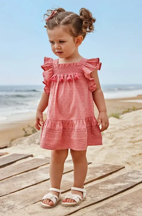 Detské bavlnené šaty Mayoral ružová farba, mini, rovný strih