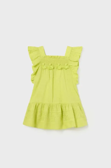 Pamučna haljina za bebe Mayoral boja: zelena, mini, ravna