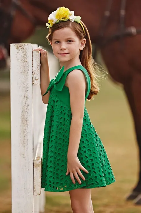 Dječja pamučna haljina Mayoral boja: zelena, mini, širi se prema dolje