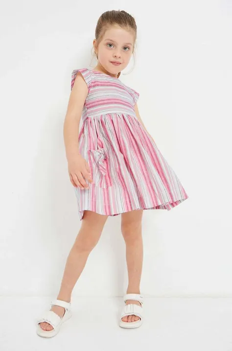 Dječja haljina s dodatkom lana Mayoral boja: ružičasta, mini, širi se prema dolje