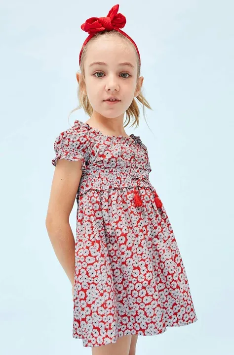 Mayoral sukienka bawełniana dziecięca kolor czerwony mini rozkloszowana