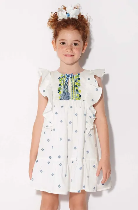 Mayoral sukienka bawełniana dziecięca kolor biały mini rozkloszowana