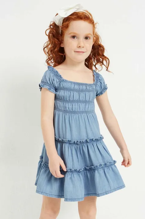 Детска рокля Mayoral в синьо къс модел със стандартна кройка