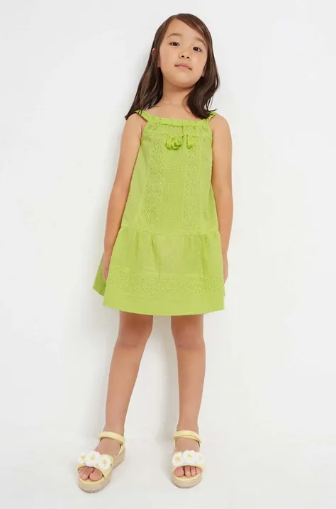Dječja pamučna haljina Mayoral boja: zelena, midi, ravna