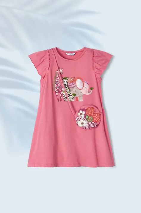Mayoral sukienka dziecięca z torebką kolor różowy mini prosta