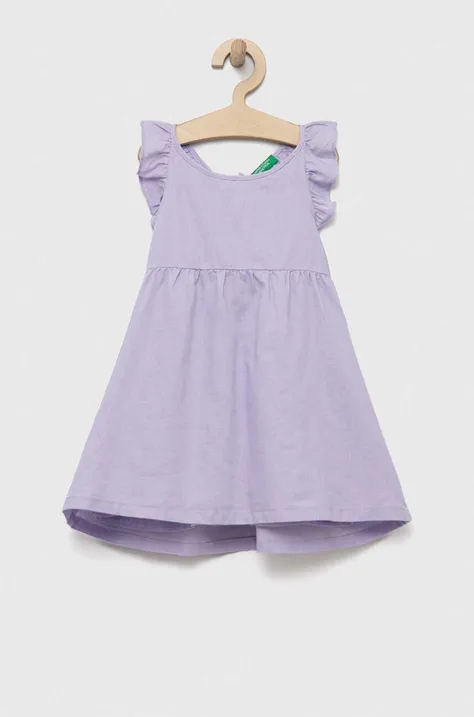 Дитяча льняна сукня United Colors of Benetton колір фіолетовий mini розкльошена
