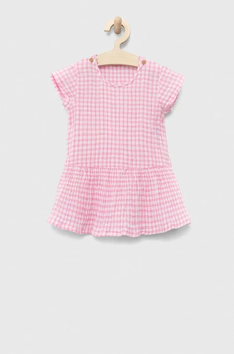 Бебешка памучна рокля United Colors of Benetton в розово къс модел разкроен модел