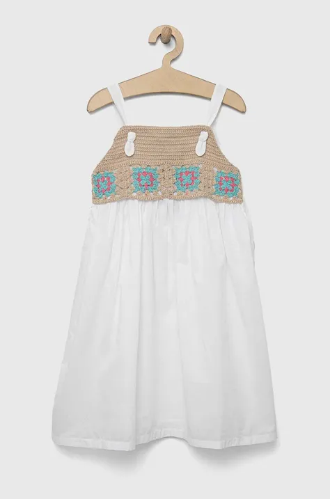 Хлопковое детское платье United Colors of Benetton цвет белый mini расклешённое