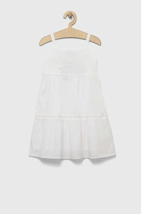 Хлопковое детское платье United Colors of Benetton цвет белый mini расклешённое