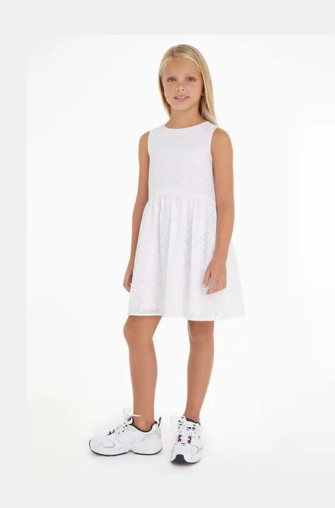 Dievčenské šaty Tommy Hilfiger biela farba, mini, áčkový strih