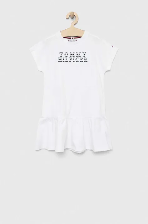 Dječja pamučna haljina Tommy Hilfiger boja: bijela, mini, ravna