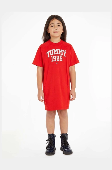 Tommy Hilfiger rochie din bumbac pentru copii Culoarea rosu, mini, drept