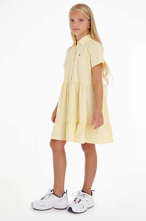 Dječja pamučna haljina Tommy Hilfiger boja: žuta, mini, širi se prema dolje